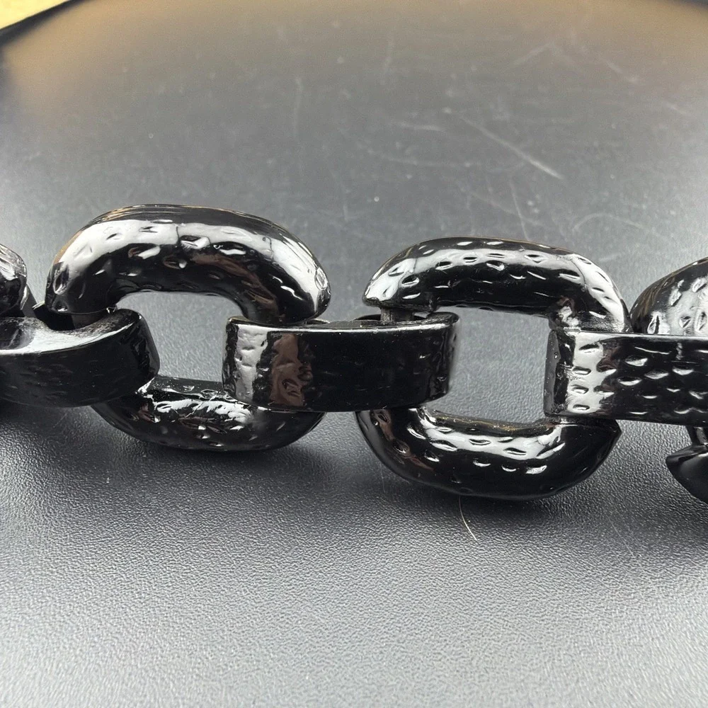 Chicos Belt Size S/M Black Chain Link Black Adjustable‎ Hook Close Leather Back